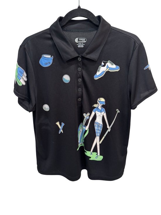 Izod Tops - Izod Perform X Cool Fx Womens Golf Polo Shirt Black Print Golf Design XL Black